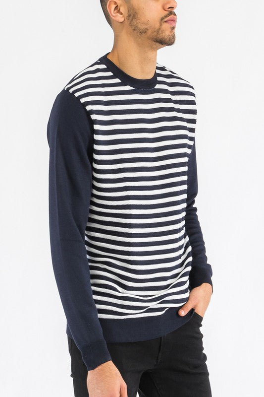 KNITTED ROUND NECK STRIPED SWEATER