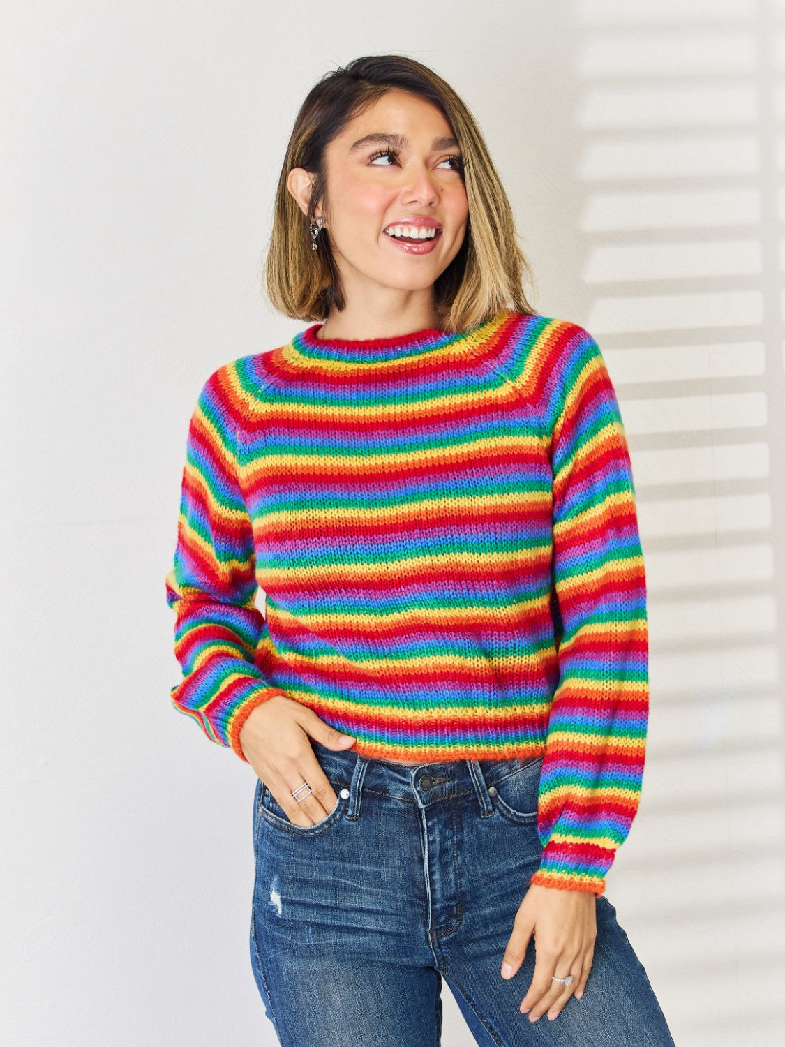 Striped Round Neck Long Sleeve Sweater