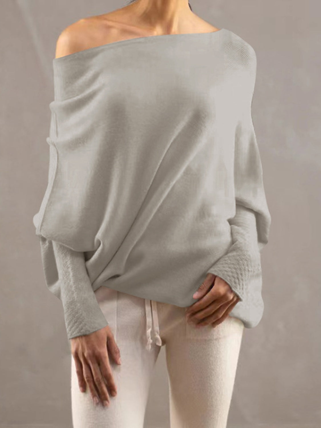 Full Size Boat Neck Batwing Sleeve Knit Top