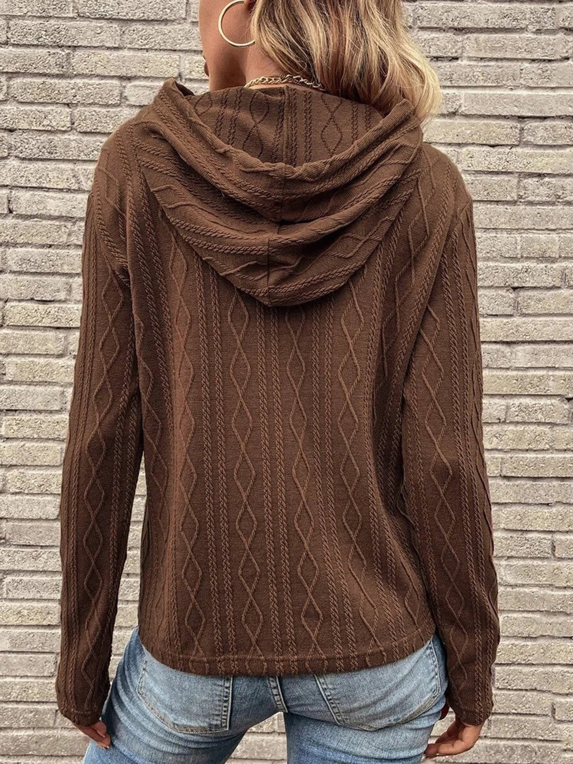 Cable-Knit Drawstring Hooded Knit Top