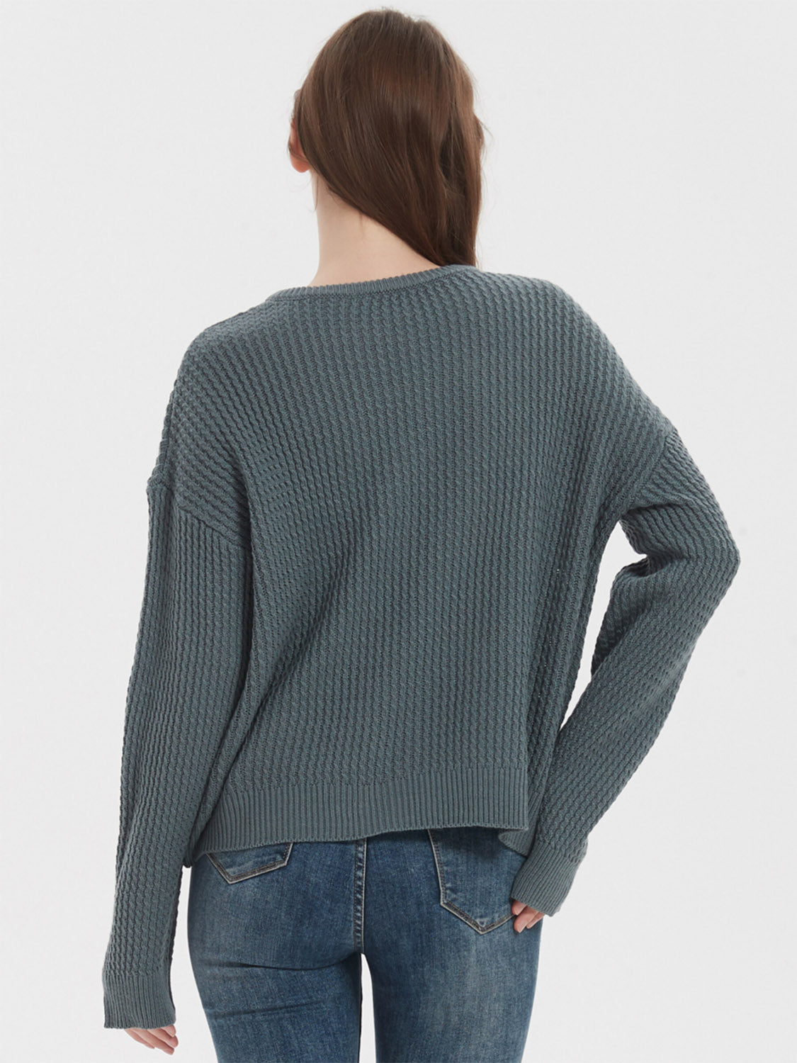 Notched Dropped Shoulder Sweater