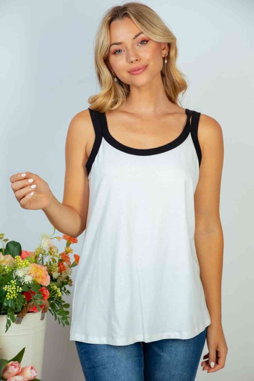 Blusa sin mangas con ribete en contraste de tamaño completo de Beautiful Day de abedul blanco