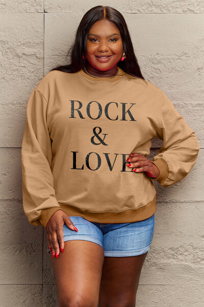 Simply Love Full Size ROCK ＆ LOVE Round Neck Sweatshirt - Regaleetos