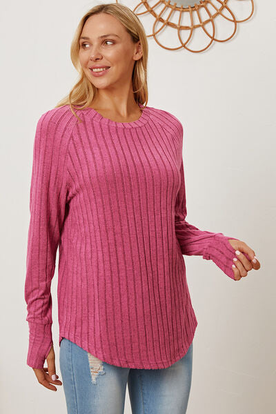 Basic Bae Full Size Ribbed Thumbhole Sleeve T-Shirt - Regaleetos