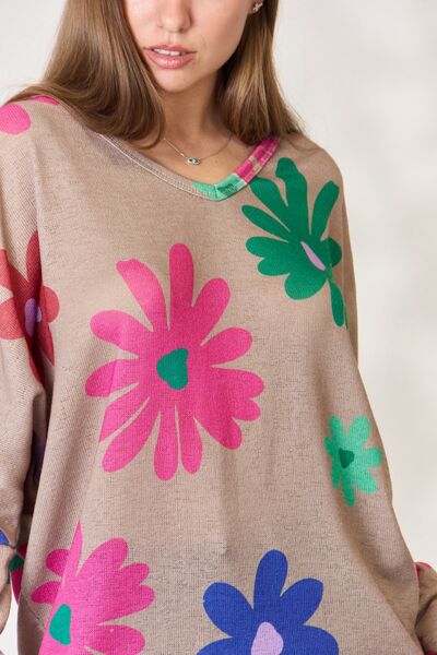 Hopely Full Size Floral V-Neck Long Sleeve Top