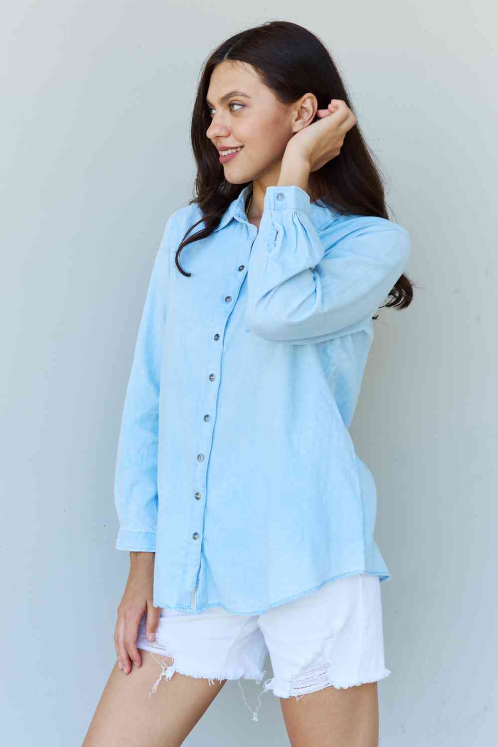 Camisa vaquera con botones para bebé Doublju Blue Jean en azul claro