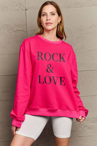 Simply Love Full Size ROCK ＆ LOVE Round Neck Sweatshirt - Regaleetos