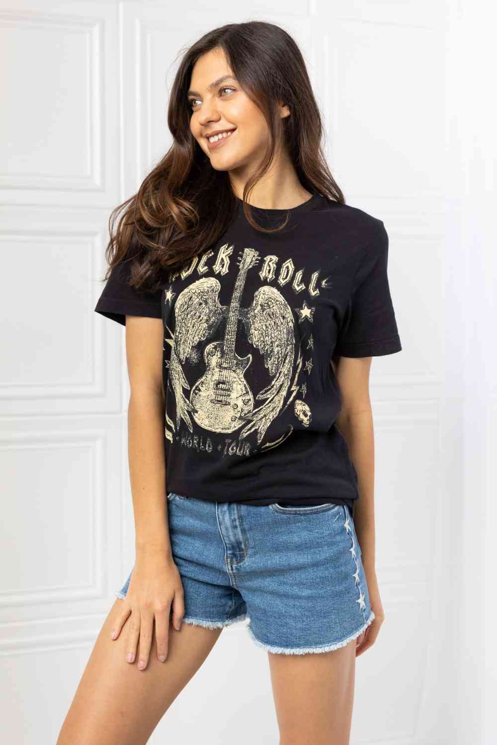 Camiseta con gráfico de rock &amp; roll de tamaño completo de mineB