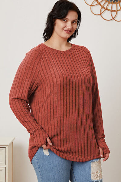 Basic Bae Full Size Ribbed Thumbhole Sleeve T-Shirt - Regaleetos