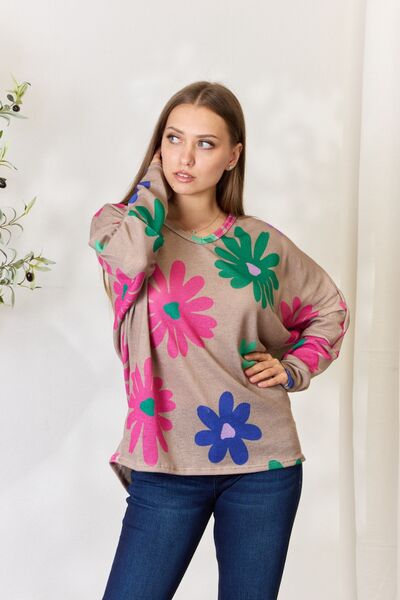 Hopely Full Size Floral V-Neck Long Sleeve Top