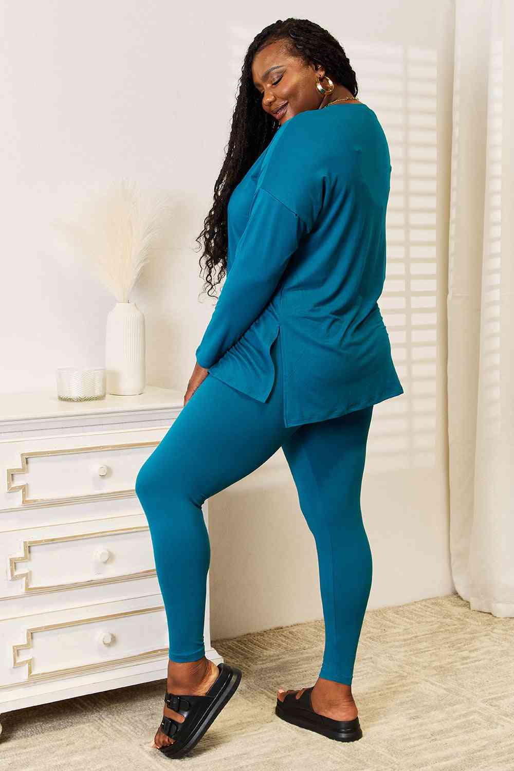 Zenana Lazy Days Full Size Long Sleeve Top and Leggings Set