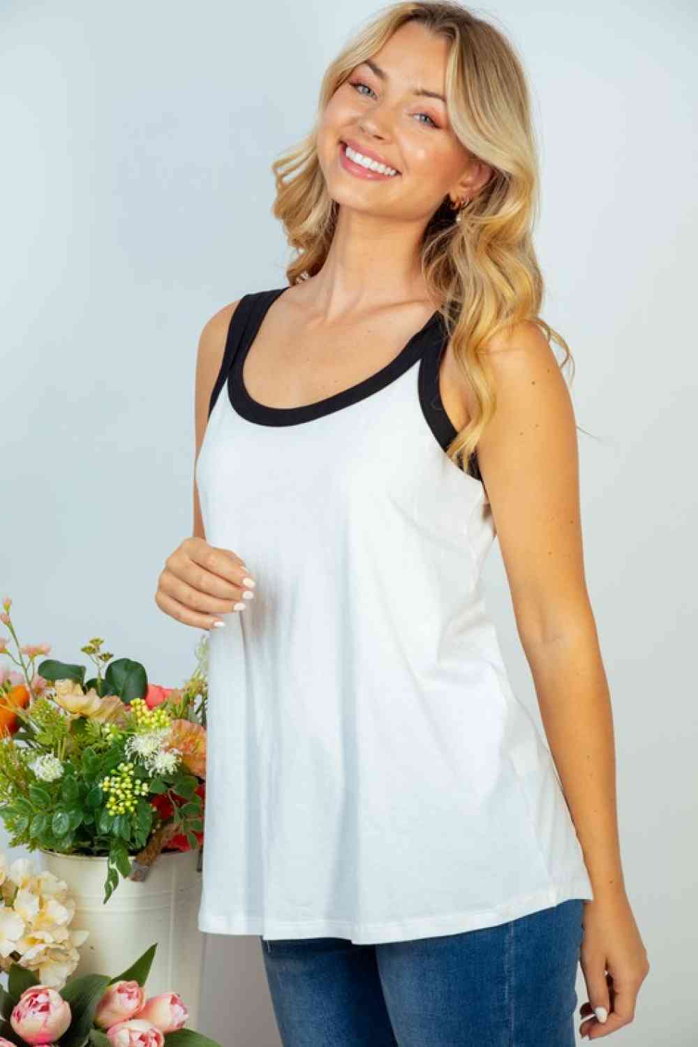 Blusa sin mangas con ribete en contraste de tamaño completo de Beautiful Day de abedul blanco