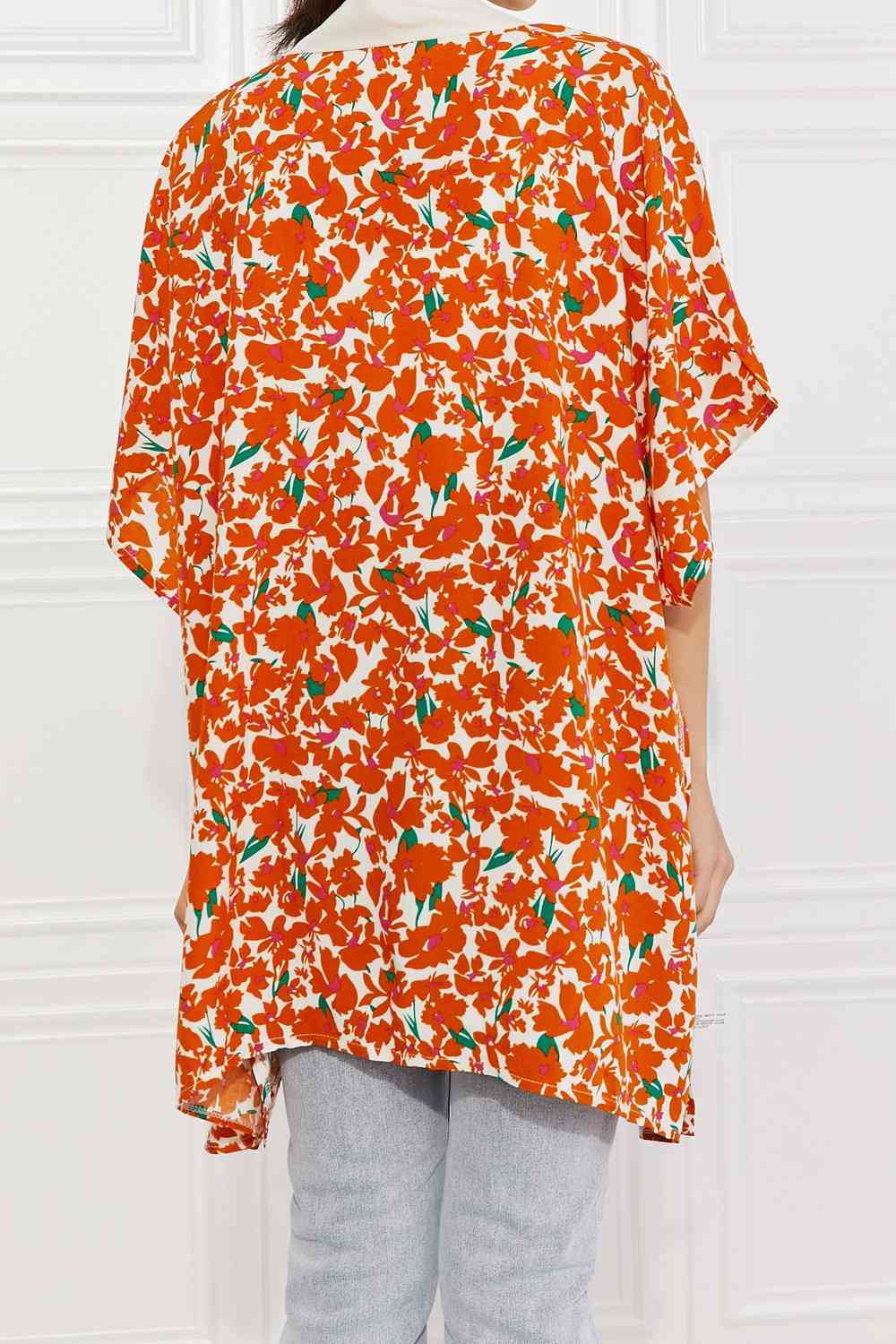 Justin Taylor Citrus Blossom Floral Contrast Trim Kimono