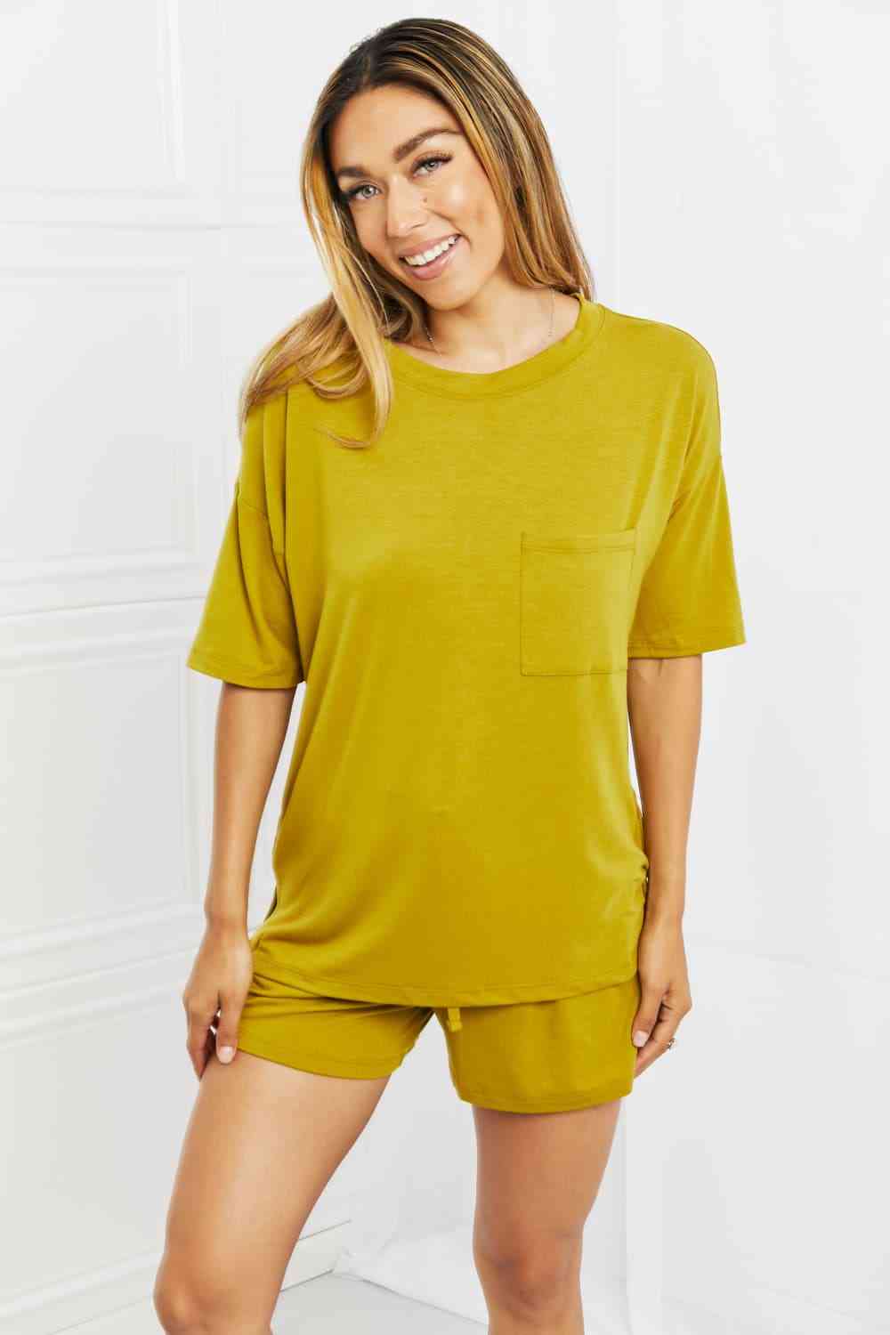 Zenana In The Moment Full Size Lounge Set in Olive Mustard