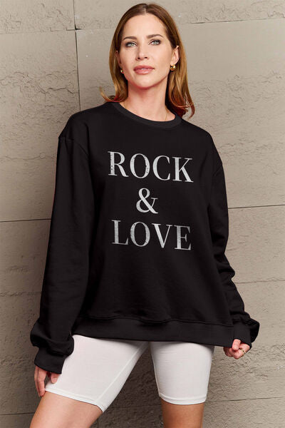 Simply Love Full Size ROCK ＆ LOVE Round Neck Sweatshirt - Regaleetos