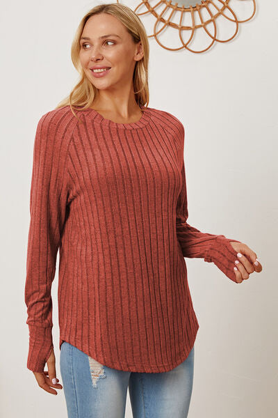 Basic Bae Full Size Ribbed Thumbhole Sleeve T-Shirt - Regaleetos