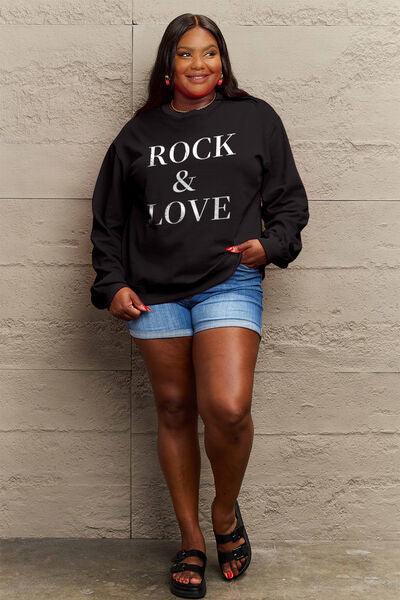 Simply Love Full Size ROCK ＆ LOVE Round Neck Sweatshirt - Regaleetos