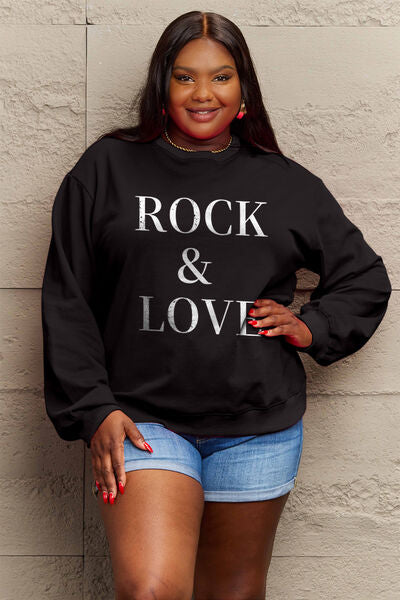 Simply Love Full Size ROCK ＆ LOVE Round Neck Sweatshirt - Regaleetos