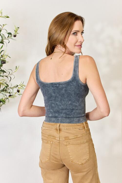 Zenana Washed Ribbed Cropped Tank