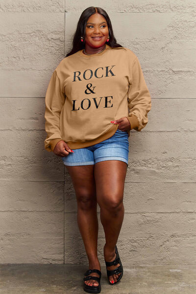 Simply Love Full Size ROCK ＆ LOVE Round Neck Sweatshirt - Regaleetos