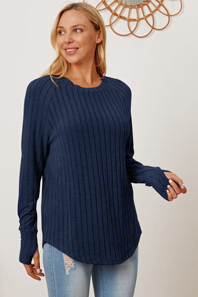 Basic Bae Full Size Ribbed Thumbhole Sleeve T-Shirt - Regaleetos