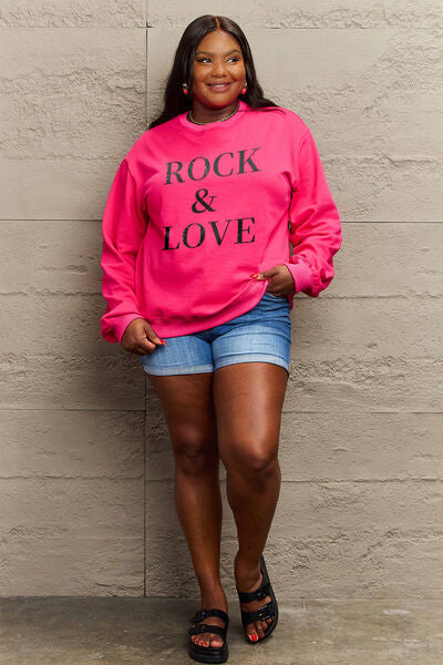 Simply Love Full Size ROCK ＆ LOVE Round Neck Sweatshirt - Regaleetos