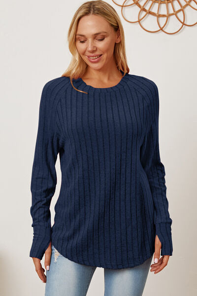 Basic Bae Full Size Ribbed Thumbhole Sleeve T-Shirt - Regaleetos