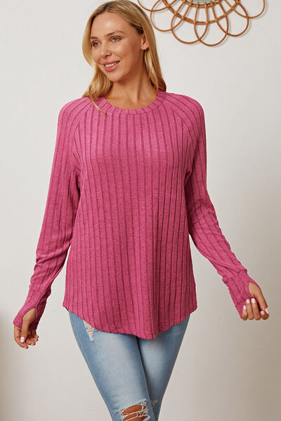 Basic Bae Full Size Ribbed Thumbhole Sleeve T-Shirt - Regaleetos