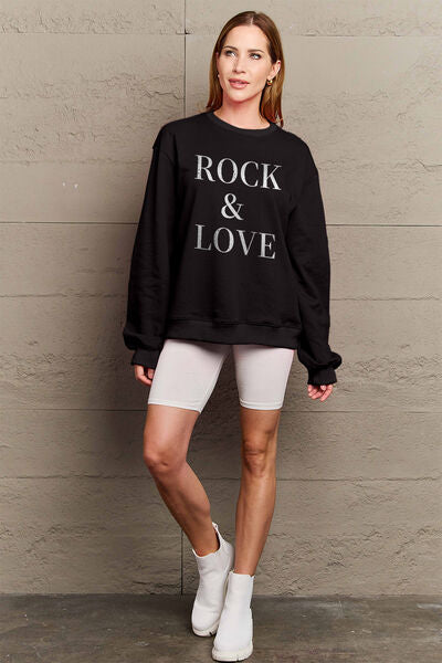 Simply Love Full Size ROCK ＆ LOVE Round Neck Sweatshirt - Regaleetos