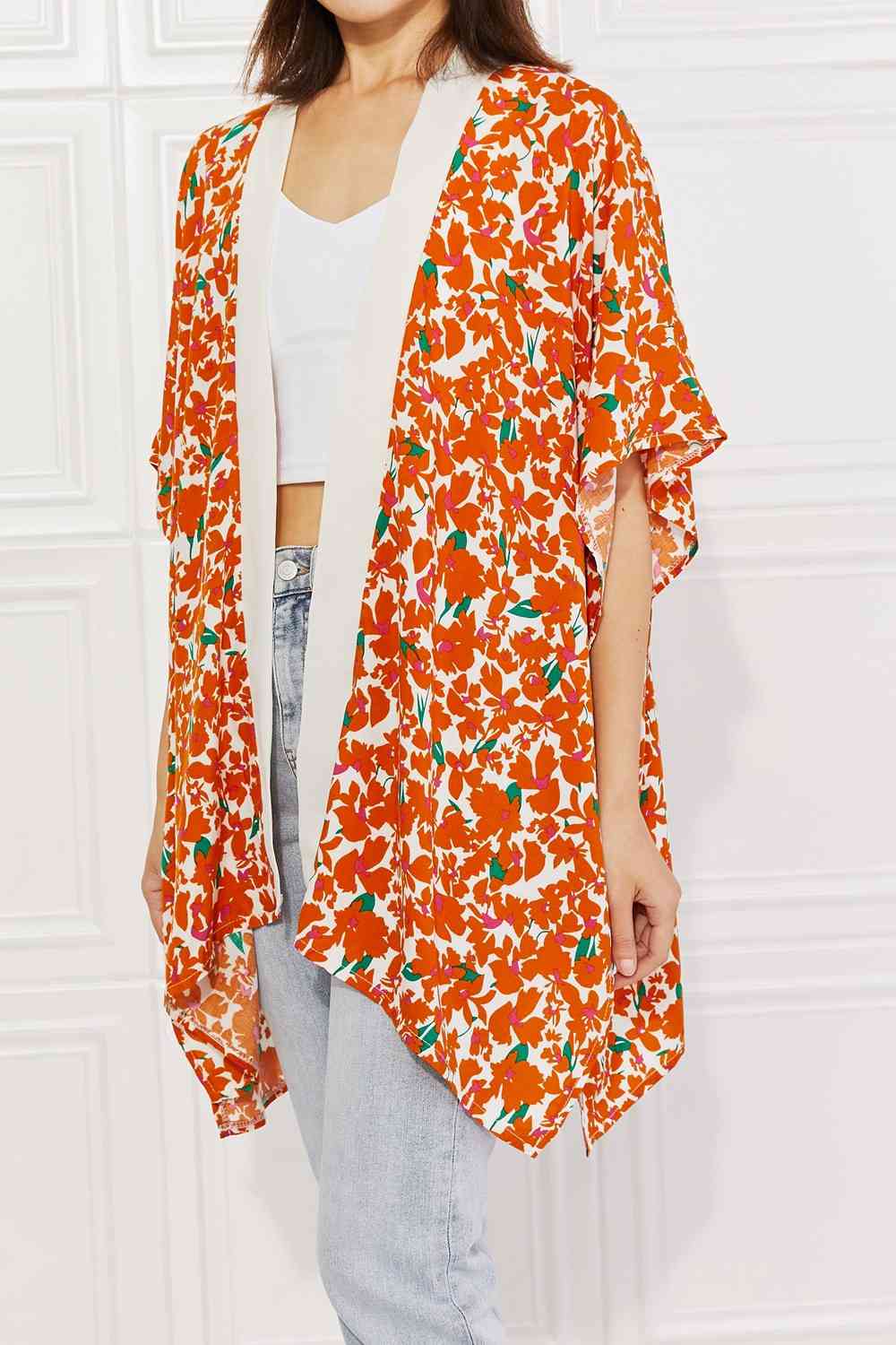 Justin Taylor Citrus Blossom Floral Contrast Trim Kimono