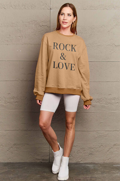 Simply Love Full Size ROCK ＆ LOVE Round Neck Sweatshirt - Regaleetos