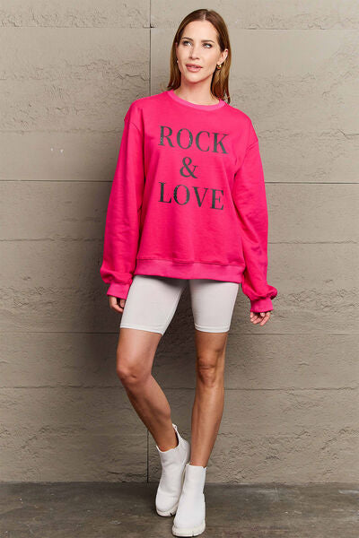 Simply Love Full Size ROCK ＆ LOVE Round Neck Sweatshirt - Regaleetos