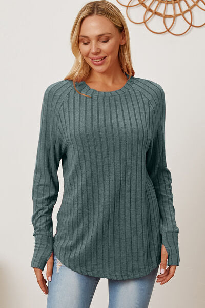 Basic Bae Full Size Ribbed Thumbhole Sleeve T-Shirt - Regaleetos