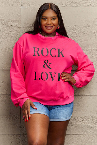 Simply Love Full Size ROCK ＆ LOVE Round Neck Sweatshirt - Regaleetos