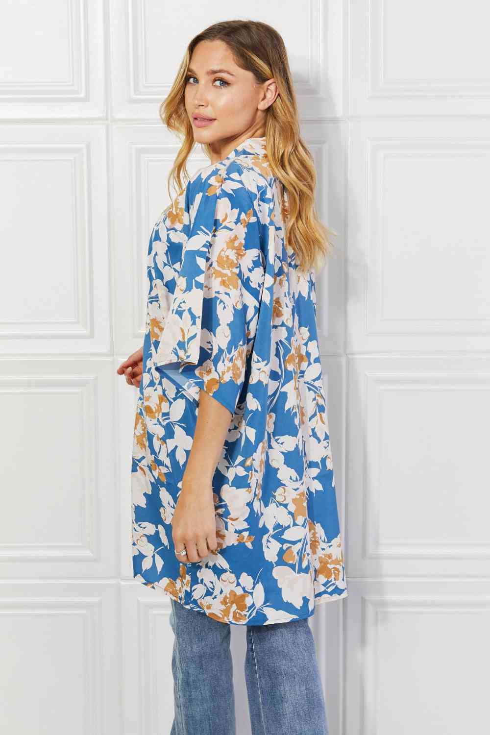 Justin Taylor Time To Grow Floral Kimono in Chambray