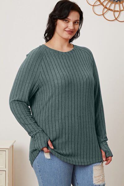 Basic Bae Full Size Ribbed Thumbhole Sleeve T-Shirt - Regaleetos