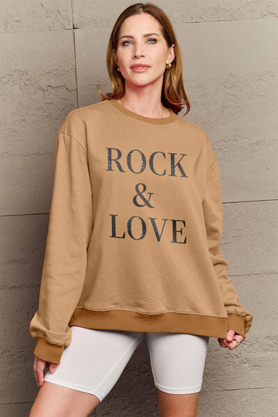 Simply Love Full Size ROCK ＆ LOVE Round Neck Sweatshirt - Regaleetos